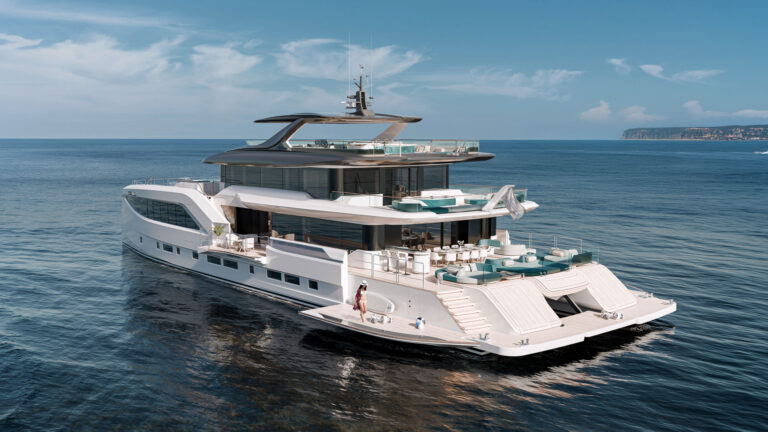 39m power catamaran yacht concept with wide beam, modern design, and spacious luxury decks for stable and efficient cruising